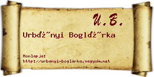 Urbányi Boglárka névjegykártya